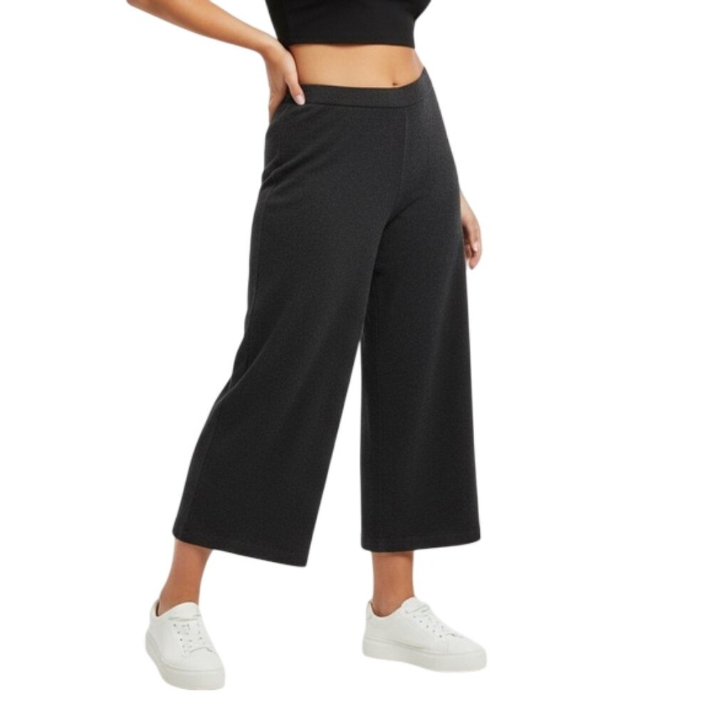 St. John Collection black knitted wide leg cropped culottes size L